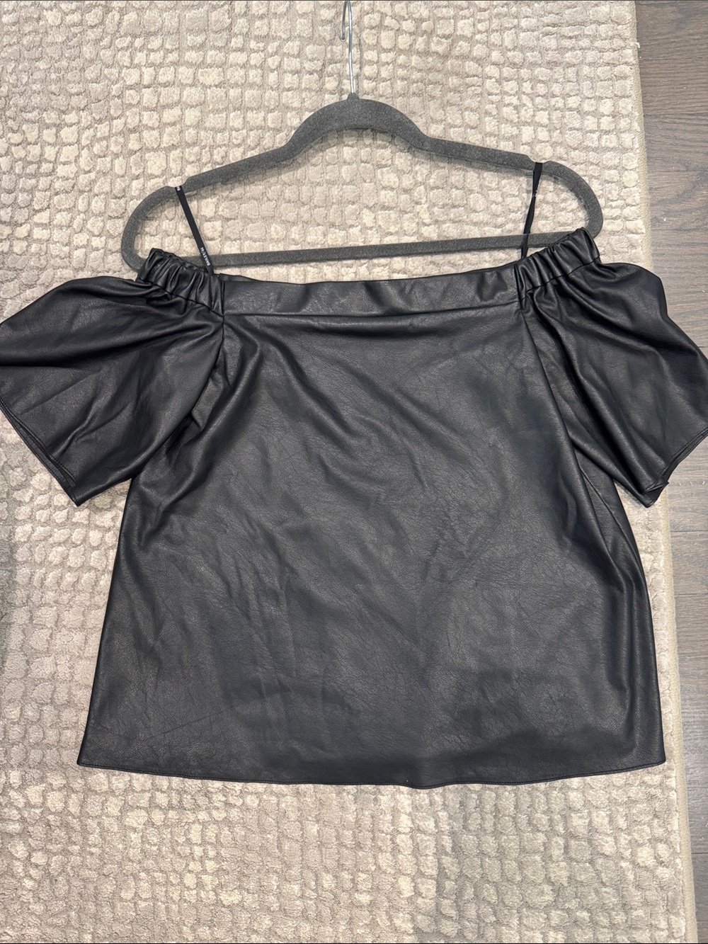 Bailey 44 Black Off-Shoulder Faux Leather Crop Top